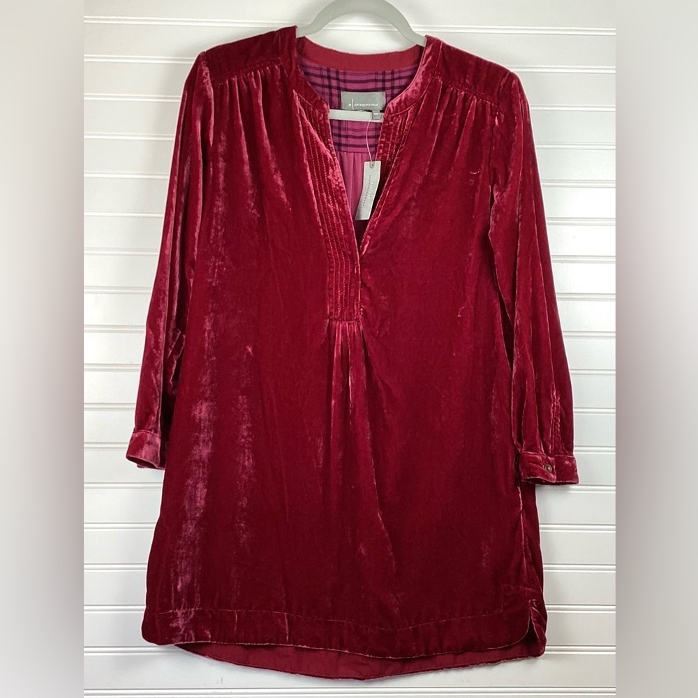 Anthropologie NWT Melody Velvet Tunic Dress Size  XXSP RED - Picture 2 of 10